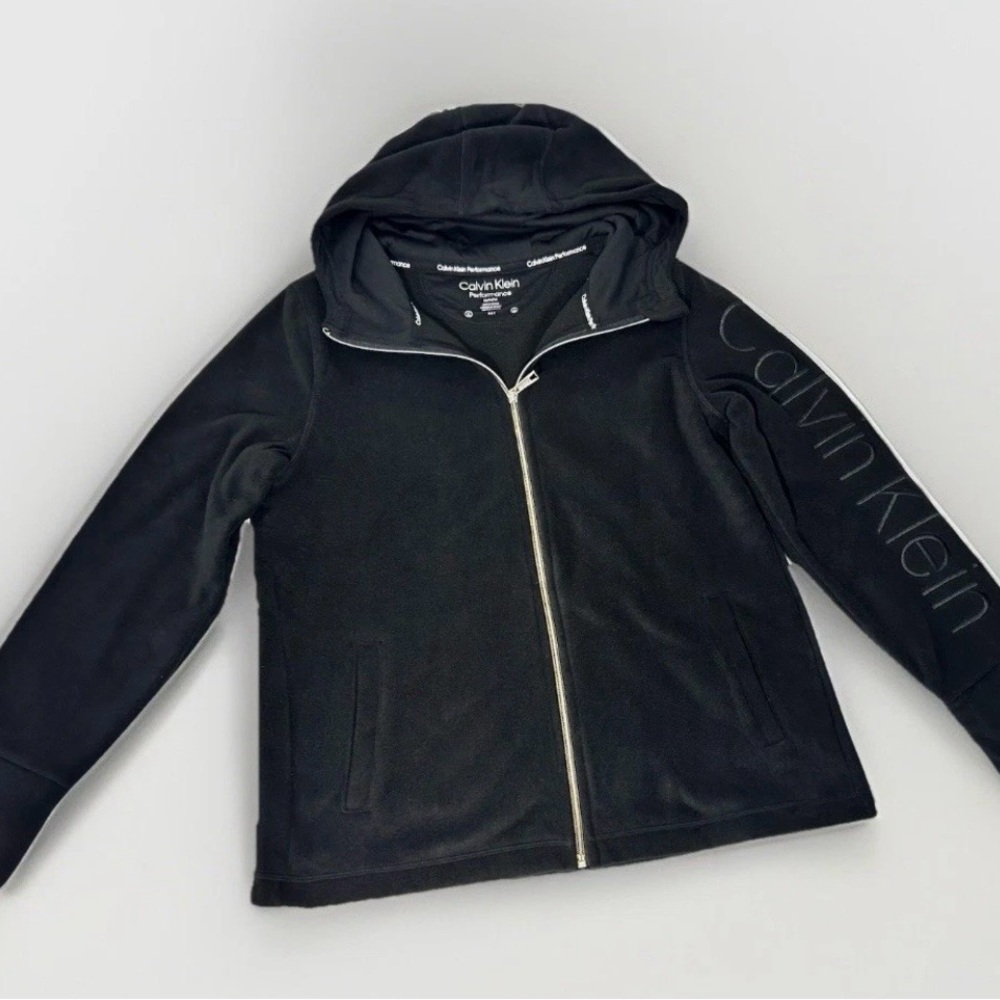 Calvin Klein Women’s Performance Hoodie jacket zip up Black Dry Fleece NEW